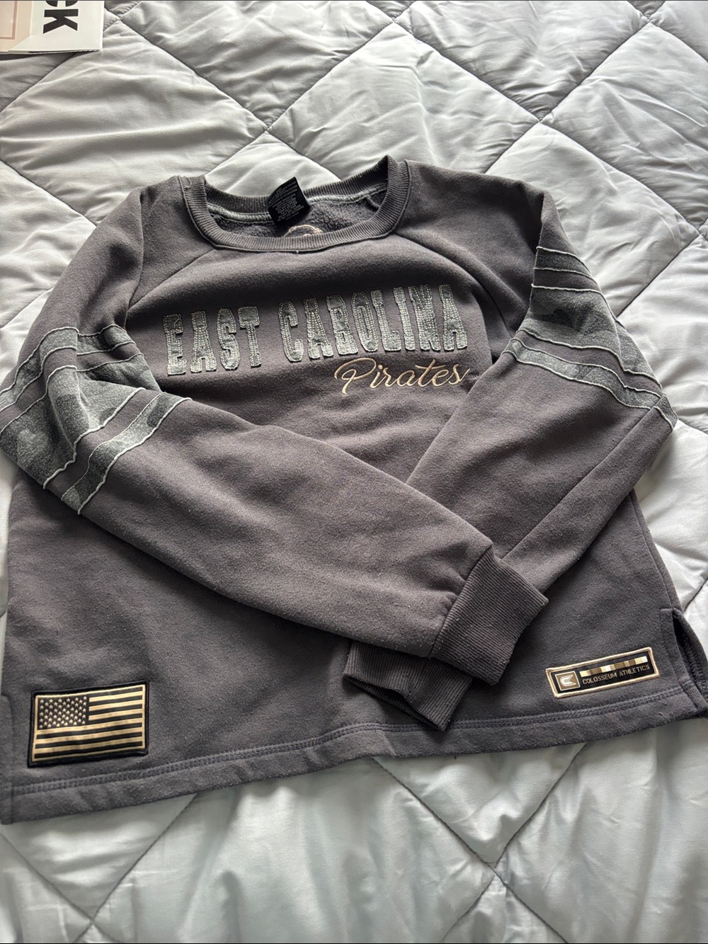 East Carolina Pirates Gray Crew Sweatshirt with Patch Accents